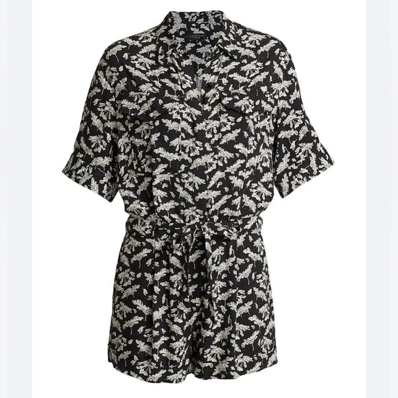 Rag + Bone Black White Floral Surplus Romper Size 4 Short Sleeve viscose pockets - Picture 15 of 16